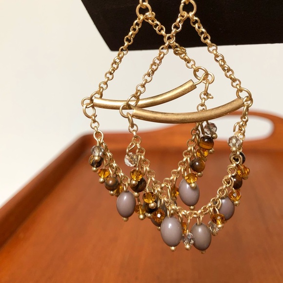 NWT Target Boho Gold Mocha Bead Dangle Earrings - Picture 4 of 5